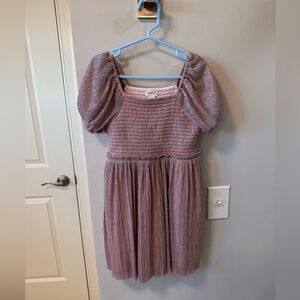 Crewcuts Shimmery Mauve Puff-Sleeve Dress